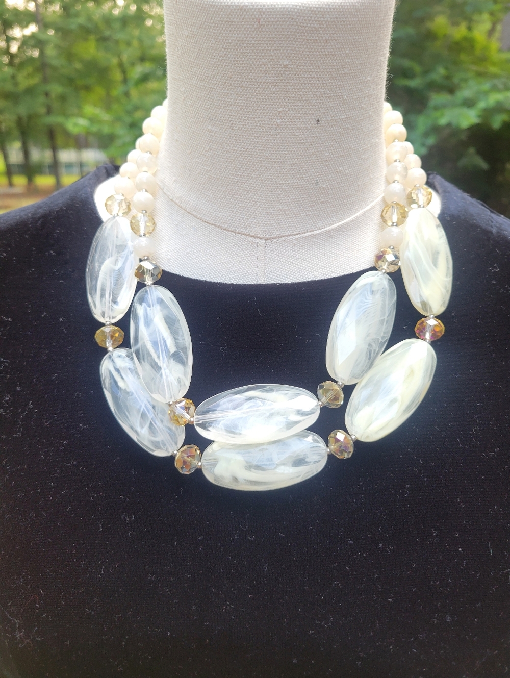 Vintage Elegant Cream Faceted Statement Necklace or Pant/Jean  Loop Jewel